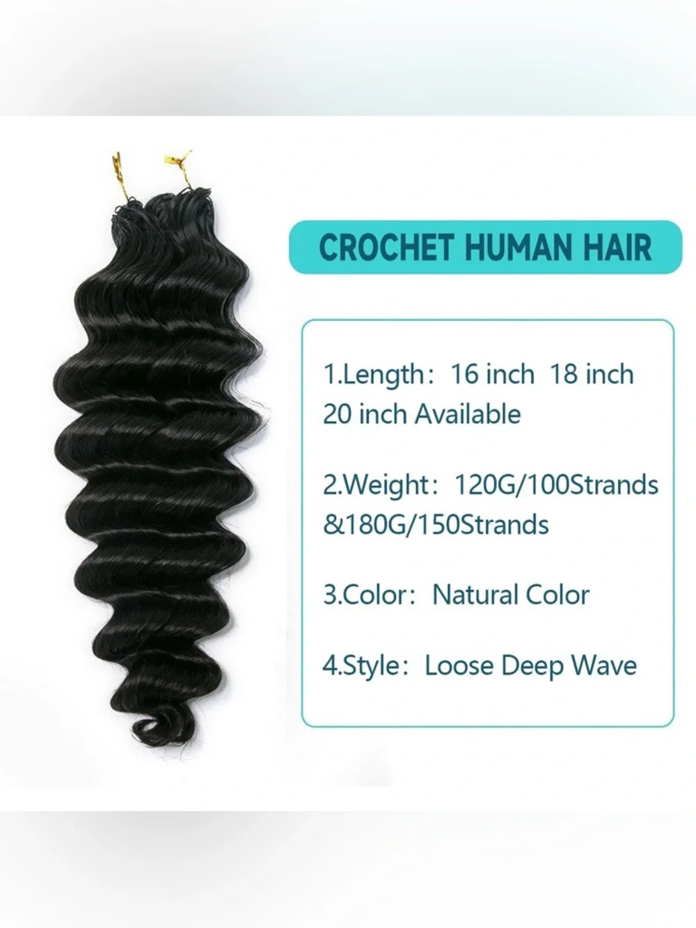 HUMAN HAIR Black Loose Deep Wave Crotchet Hair  Miracle Knots- Natural Black